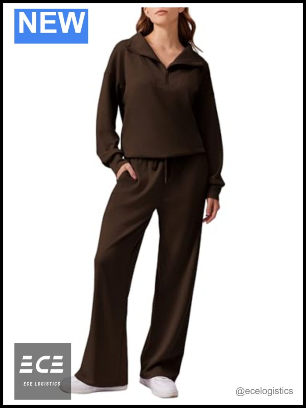 2 Piece Sweatsuit Set Half Zip Oversized Sweatshirt Wide Leg Sweatpants
